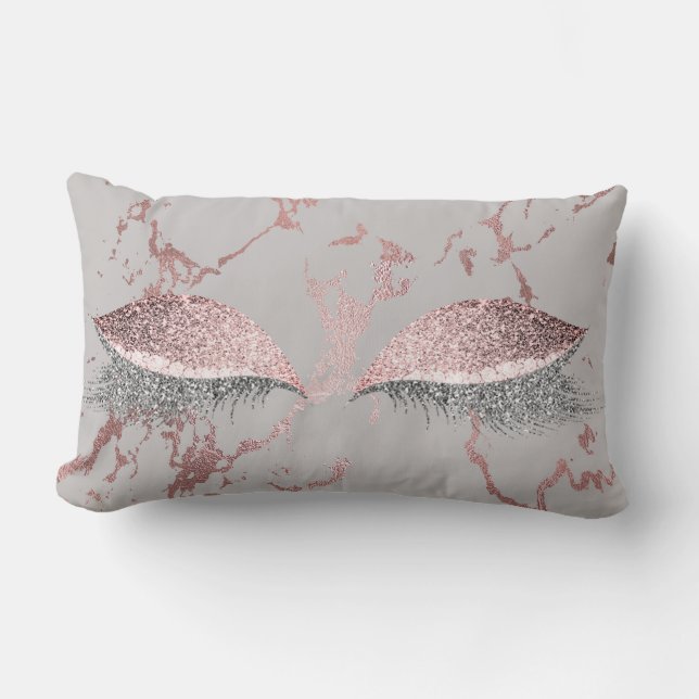 Silver Gray Glitzer Rose Gold Pink Makeup Marmor Lendenkissen (Vorderseite)