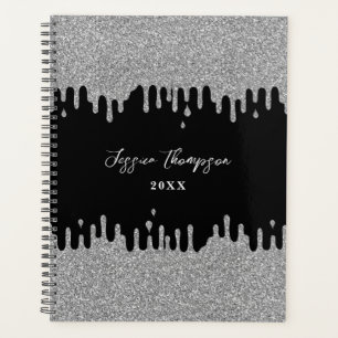 Silver Gray Glitzer Tropfen Signature Script Plann Planer