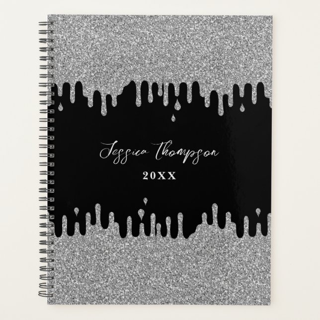 Silver Gray Glitzer Tropfen Signature Script Plann Planer (Vorderseite)