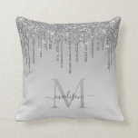 Silver Gray Glitzer Tropfens Glam Monogram Script Kissen<br><div class="desc">Modernes Glam Silver Slate Gray Glitzer Tropfen Ombre Monogram Script Throw Kissen</div>