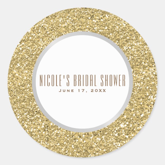 Silver Gray Gold Glitzer Elegante Wedding Gefallen Runder Aufkleber (Vorderseite)