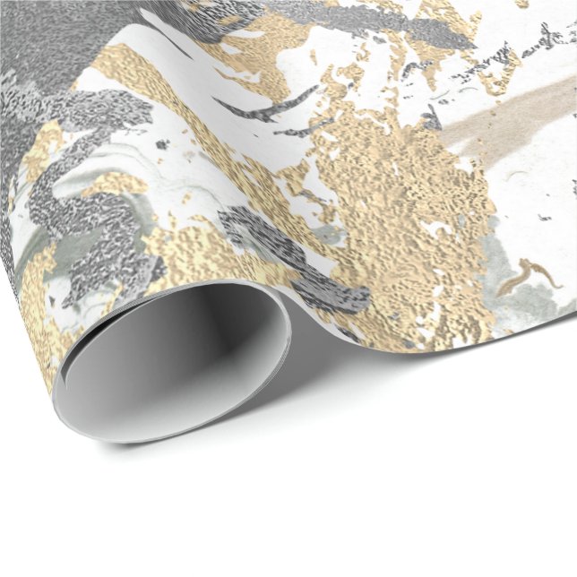 Silver Gray Gold Marmor Shiny Metallic White Ivory Geschenkpapier (Rolleneckpunkt)