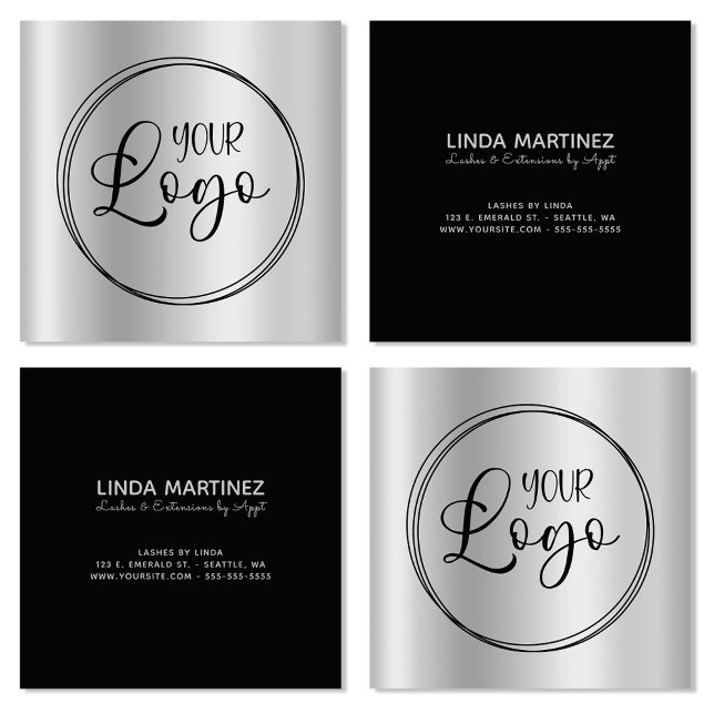 Silver Gray Gradient Circle Logo Quadratische Visitenkarte (Silver Grey Gradient Circle Logo Square Business Card)