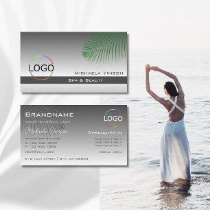 Silver Gray Gradient Palm Leaf mit Logo Stilvoll Visitenkarte