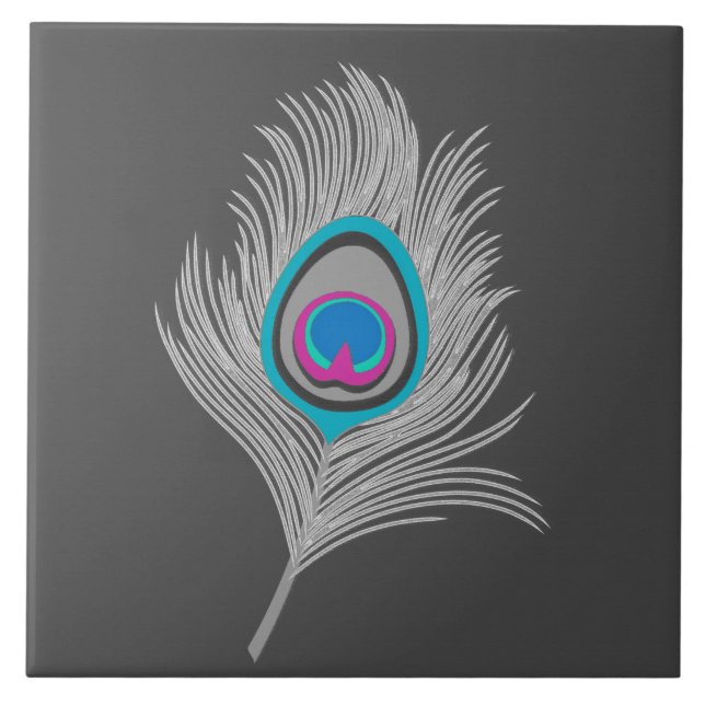 Silver Gray / Gray Peacock Feather on Graphite Fliese (Vorderseite)
