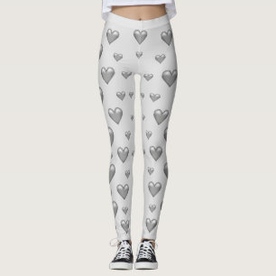 Silver Gray Hearts Pattern Leggings