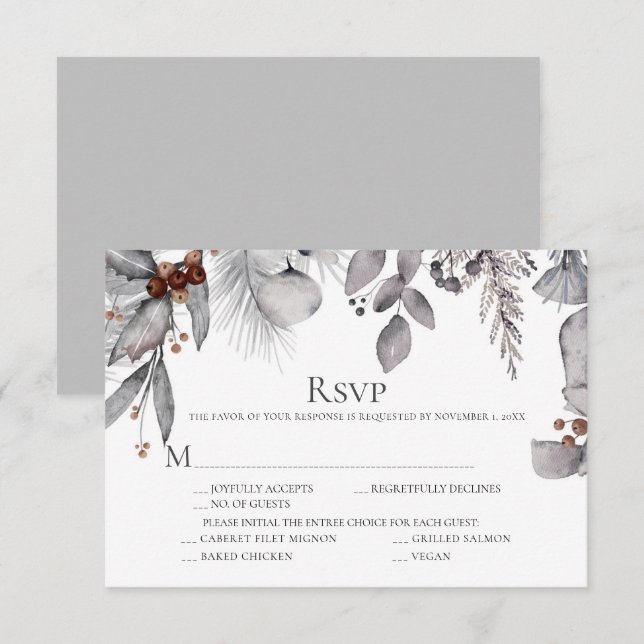 Silver Gray Holly Pine Eukalyptus Rust Berries RSVP Karte (Vorne/Hinten)