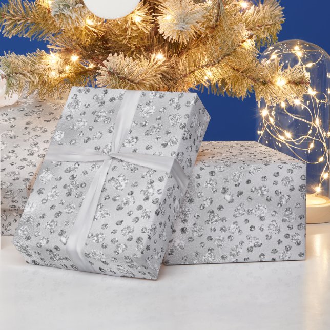 Silver Gray Imitate Glitzer Cheetah Spots Geschenkpapier (Feiertage)