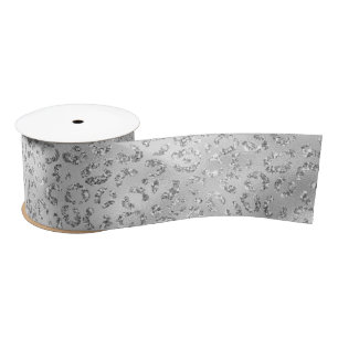Silver Gray Imitate Glitzer Leopard Print Satinband