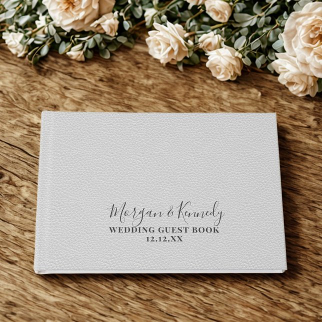 Silver Gray Imitate Leather Look Wedding Gästebuch (An elegant soft gray leather look wedding guest book. Just add your names and wedding date)