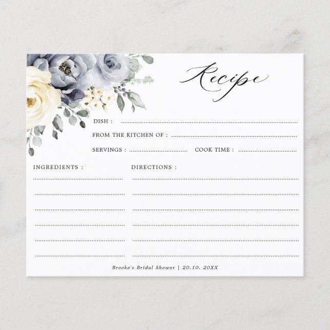 Silver Gray Ivory Floral Boho Brautparty Rezept (Vorderseite)