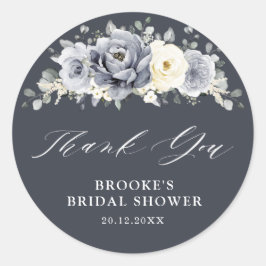 Silver Gray Ivory Floral Brautparty Danke, C Runder Aufkleber