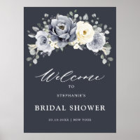 Silver Gray Ivory Floral Brautparty Willkommen Po