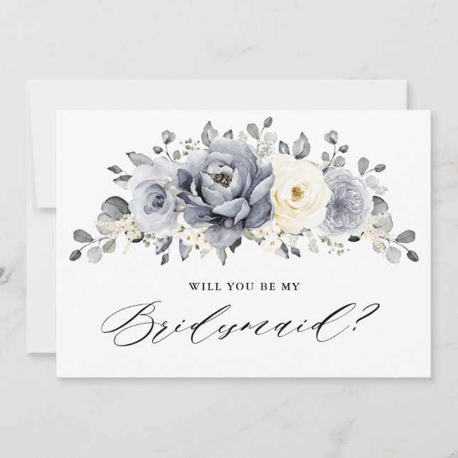 Silver Gray Ivory Floral Werden Sie meine Bridesma Einladung (Vorderseite)