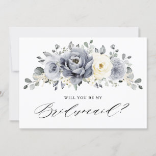 Silver Gray Ivory Floral Werden Sie meine Bridesma Einladung