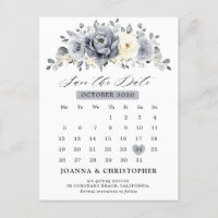 Silver Gray Ivory Floral Winter Boho Save the Date