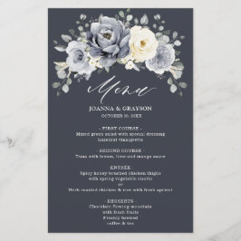Silver Gray Ivory Floral Winter Boho Wedding Menu