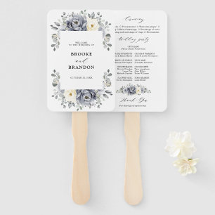 Silver Gray Ivory Floral Winter Wedding Programm Fächer