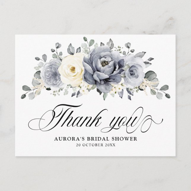 Silver Gray Ivory Winter Brautparty Vielen Dank Postkarte (Vorderseite)
