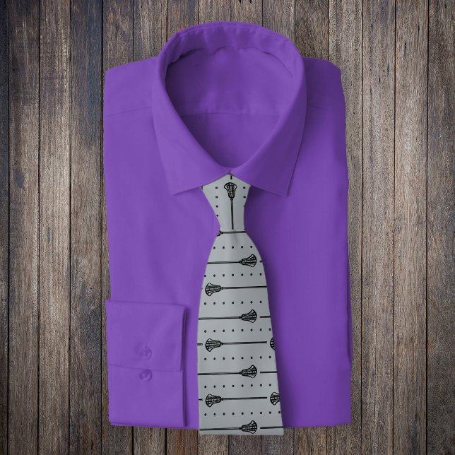 Silver Gray Lacrosse Black Sticks & Dots Muster Krawatte (Von Creator hochgeladen)