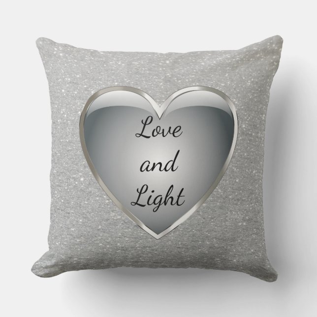 Silver Gray "Liebe and Light" Zitat "bling Kissen (Vorderseite)