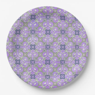 Silver Gray Lila Blue Metallic Filigree Muster Pappteller