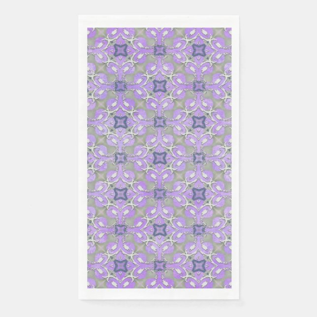 Silver Gray Lila Blue Metallic Filigree Muster Serviette (Vorderseite)