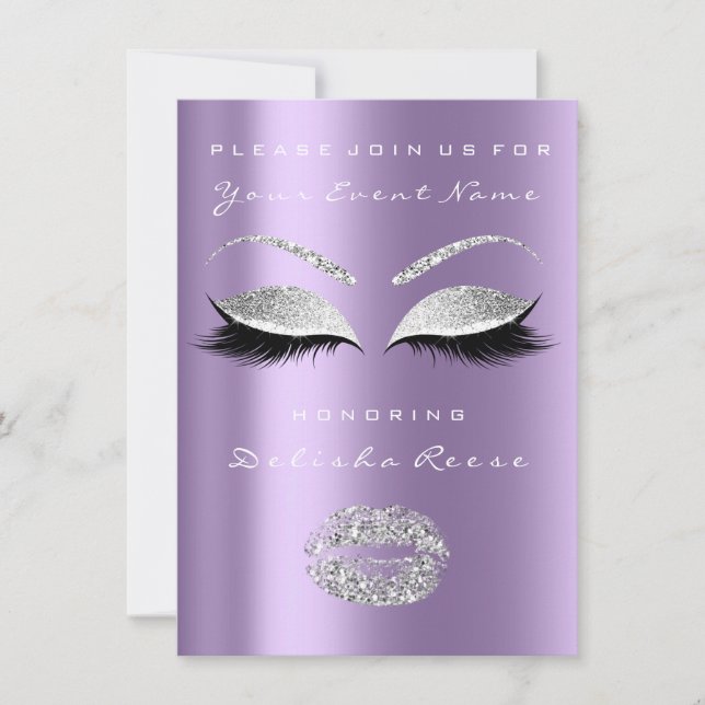 Silver Gray Lila Lips Glitzer Bridal Sweet 16. Einladung (Vorderseite)