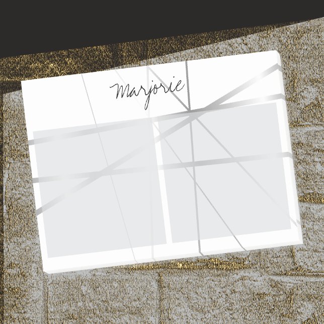 Silver Gray Look Geometric Lines Add Name Monogram Post-it Klebezettel (Depiction of Front of Post-it® Notes)