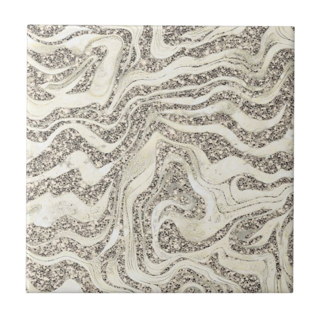Silver Gray Marbly Glitzer Niedlich Girly Glam Cla Fliese (Vorderseite)