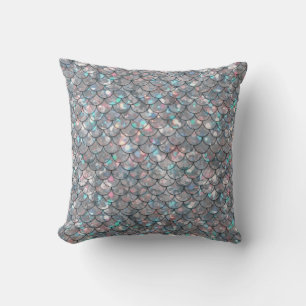 Silver Gray Mermaid Fischskalen Holographisch Kissen