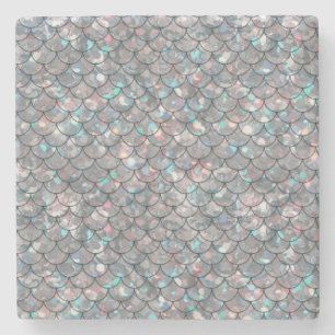 Silver Gray Mermaid Fischskalen Holographisch Steinuntersetzer