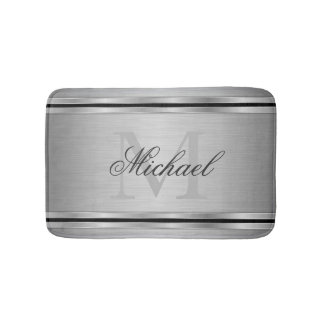 Silver Gray Metalic Muster Monogram Badematte