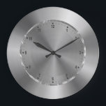 Silver Gray Metallic Design Stainless Steel Look Große Wanduhr<br><div class="desc">Einfaches elegantes, silbergraues Edelstahldesign.</div>