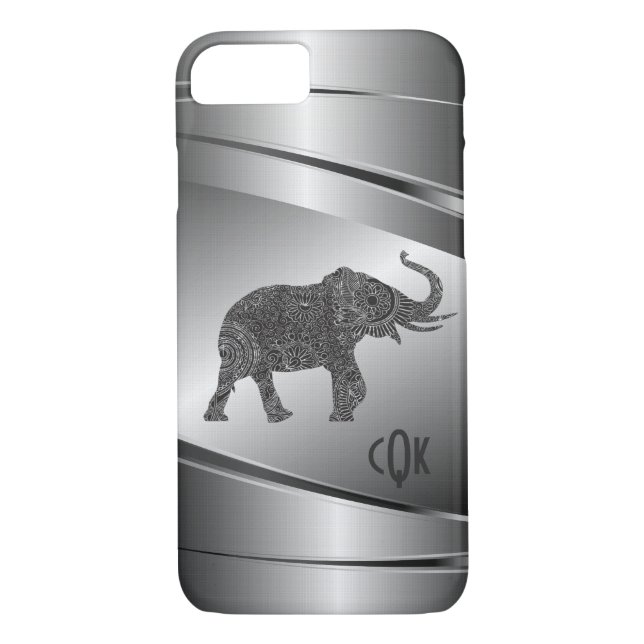 Silver Gray Metallic Floral Elephant Case-Mate iPhone Hülle (Rückseite)