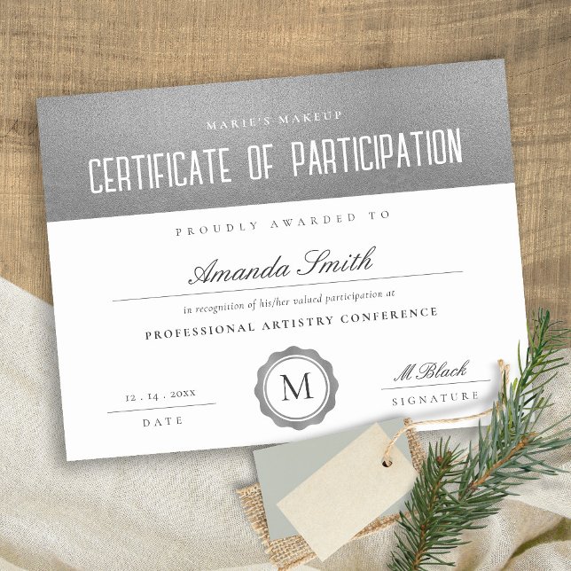 Silver Gray Minimal Certificate of Participation (Von Creator hochgeladen)