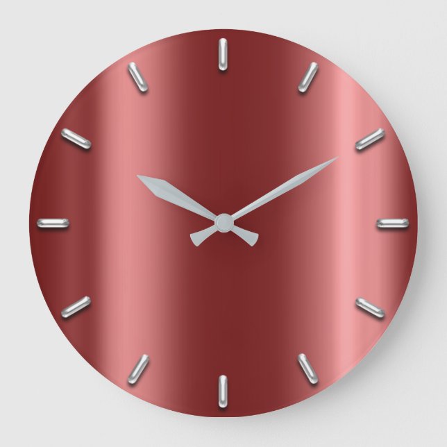 Silver Gray Minimalism Burgundy Maroon Große Wanduhr (Vorderseite)