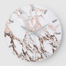 Silver Gray Minimalism Metallic Marmor Rose Gold Große Wanduhr