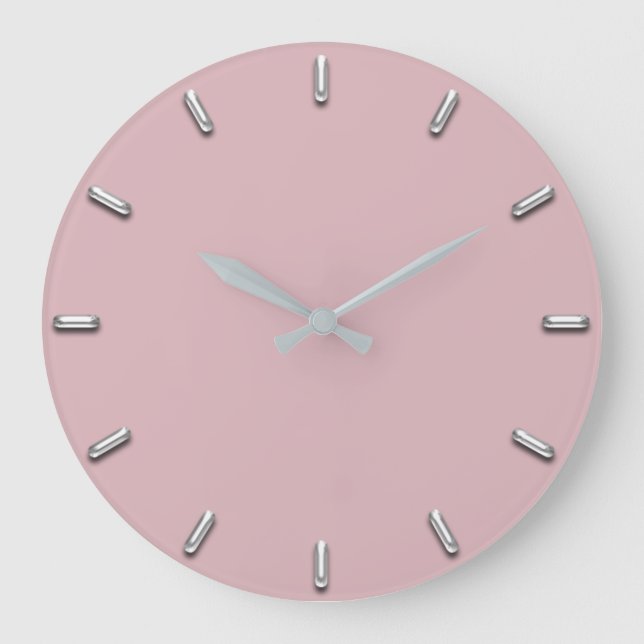Silver Gray Minimalismus Eggplant Rosa Rose Große Wanduhr (Vorderseite)