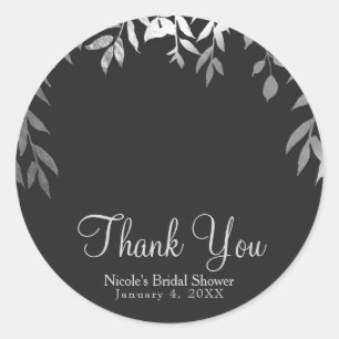 Silver & Gray Modern Glam Botanische Blätter Hochz Runder Aufkleber