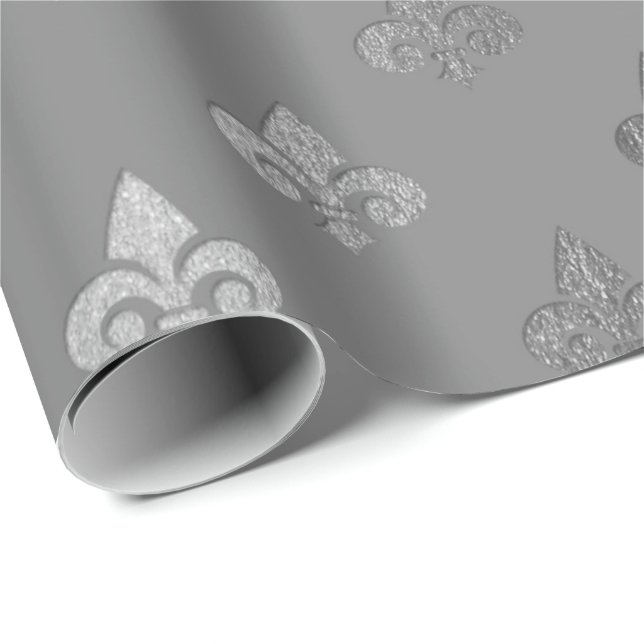 Silver Gray monochromatic Metallic Fleur-de-lis Geschenkpapier (Rolleneckpunkt)