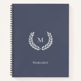 Silver Gray Monogram & Laurel on Steel Gray Notizbuch