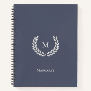Silver Gray Monogram & Laurel on Steel Gray Notizbuch
