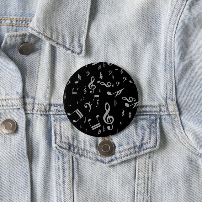 Silver Gray Musical Notes on Black Button (Beispiel)