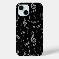 Silver Gray Musical Notes on Black