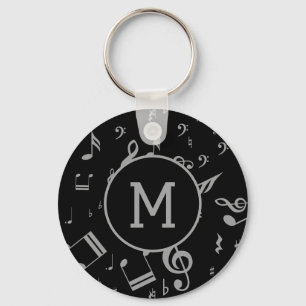 Silver Gray Musical Notes on Black Schlüsselanhänger