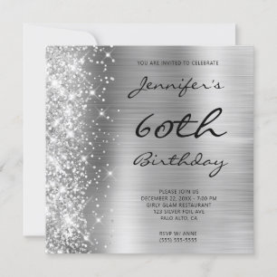 Silver Gray Ombre Foil Verlassen Glitzer 60. Gebur Einladung