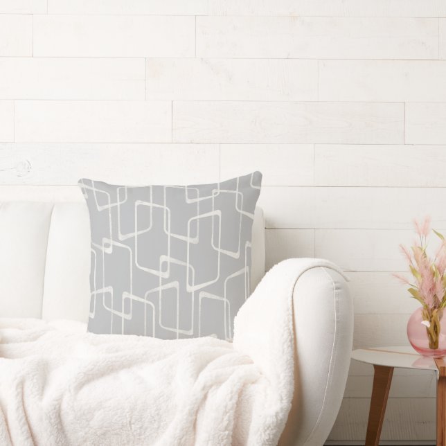 Silver Gray Retro Lino Geometrisches Muster Kissen (Liege)