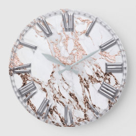 Silver Gray Roman Number Metallic Marmor Rose Gold Große Wanduhr