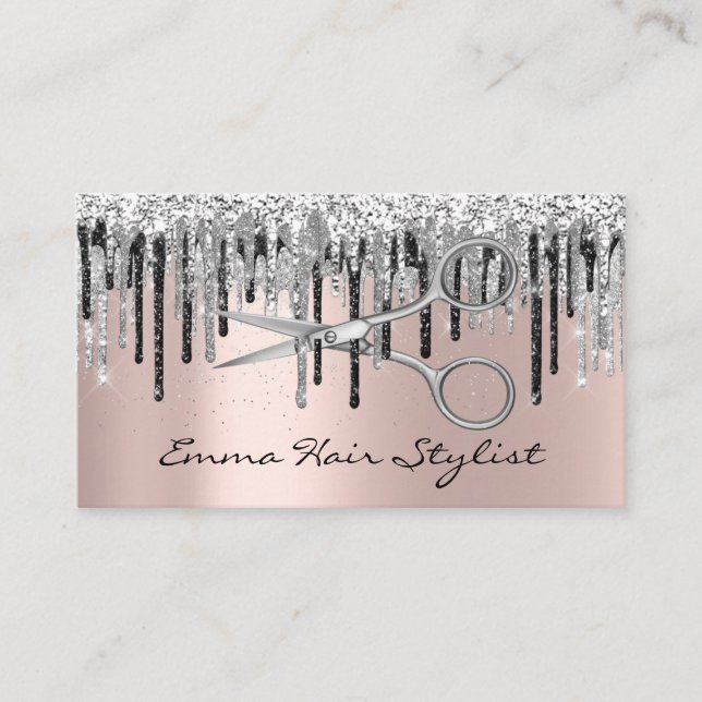 Silver Gray Rose Schere Har Salon Stylist Tropfen Terminkarte (Vorderseite)